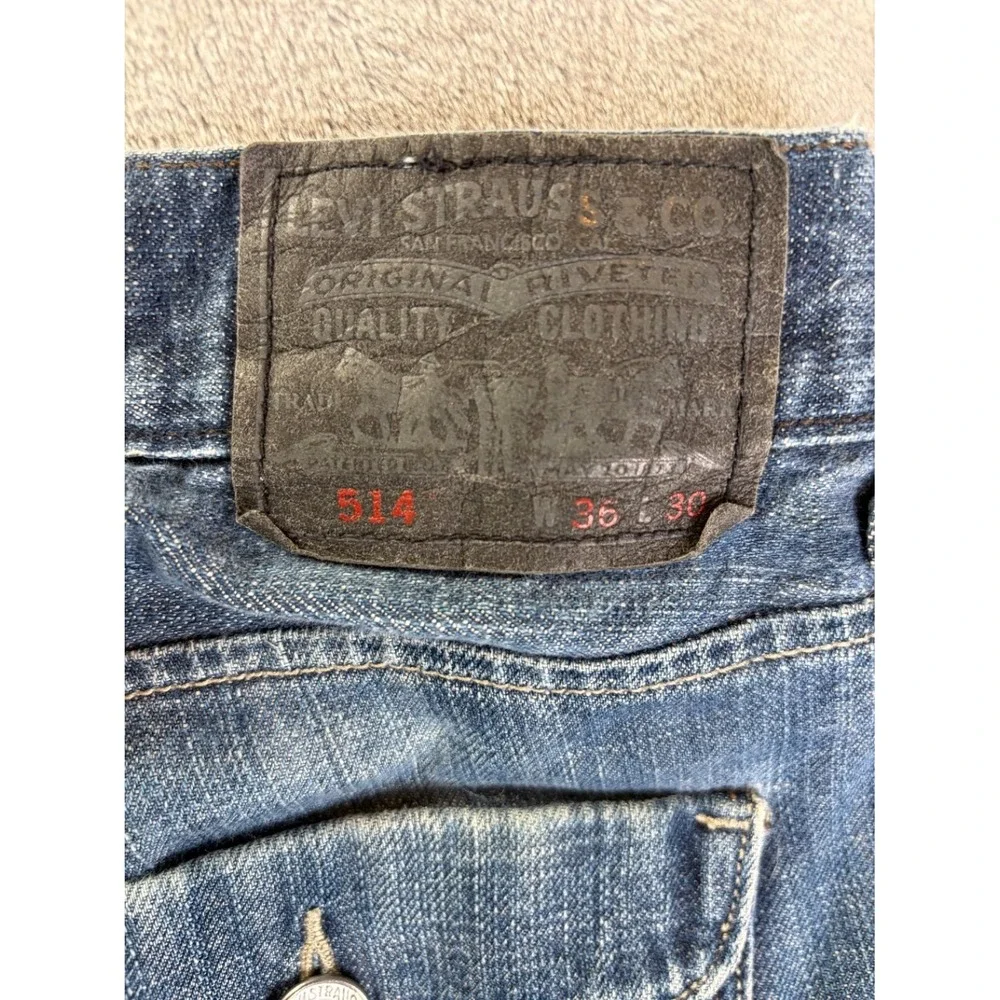 Levi's 514 Slim Straight Jeans Mens 36x30 Blue Denim Distressed Red Tab